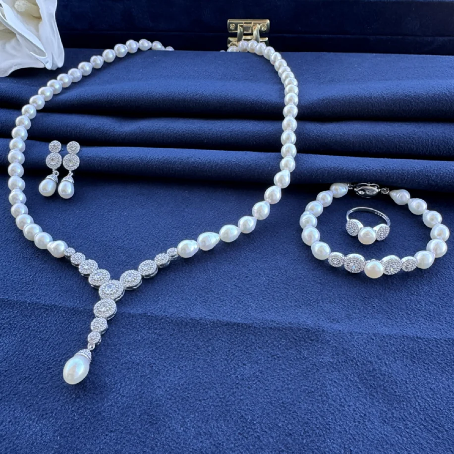 925 Ayar Gümüş İnci Gerdanlık Set (Özel Üretim)
