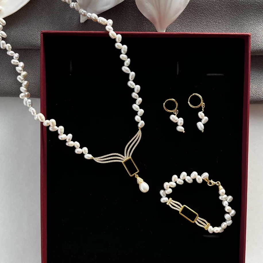 Gram Altın Uyumlu Damla Model İnci Set